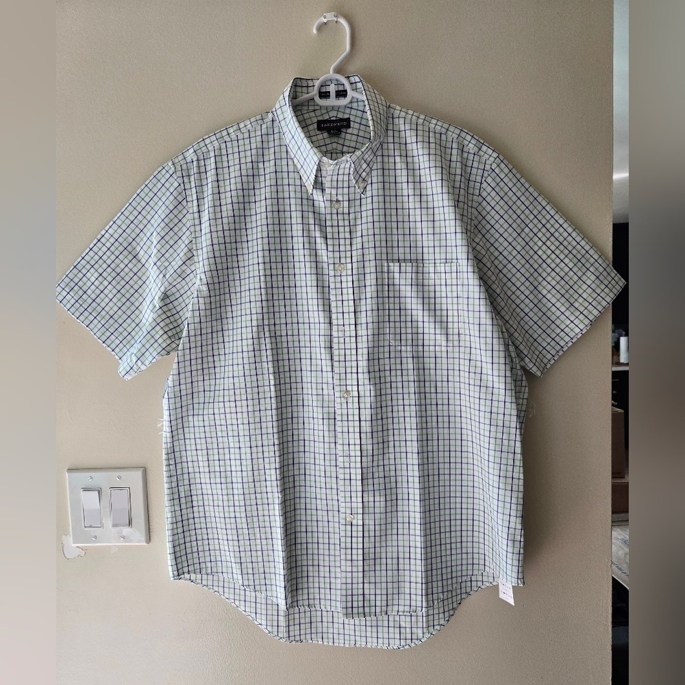 Lands' End Blue and White Checkered Casual Shirt Size 16.5
